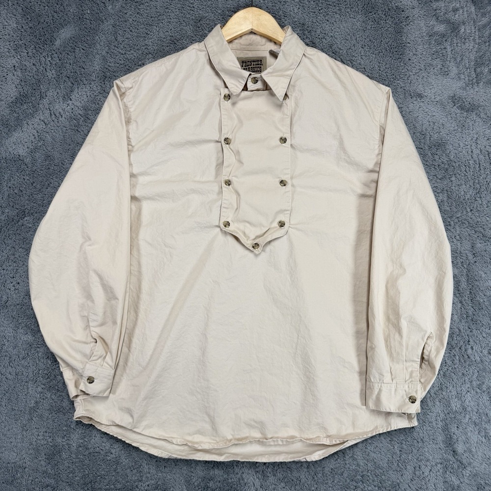 Vintage Frontier Classics Bib Shirt Mens L Beige Western Ranch‎ Cowboy Cotton